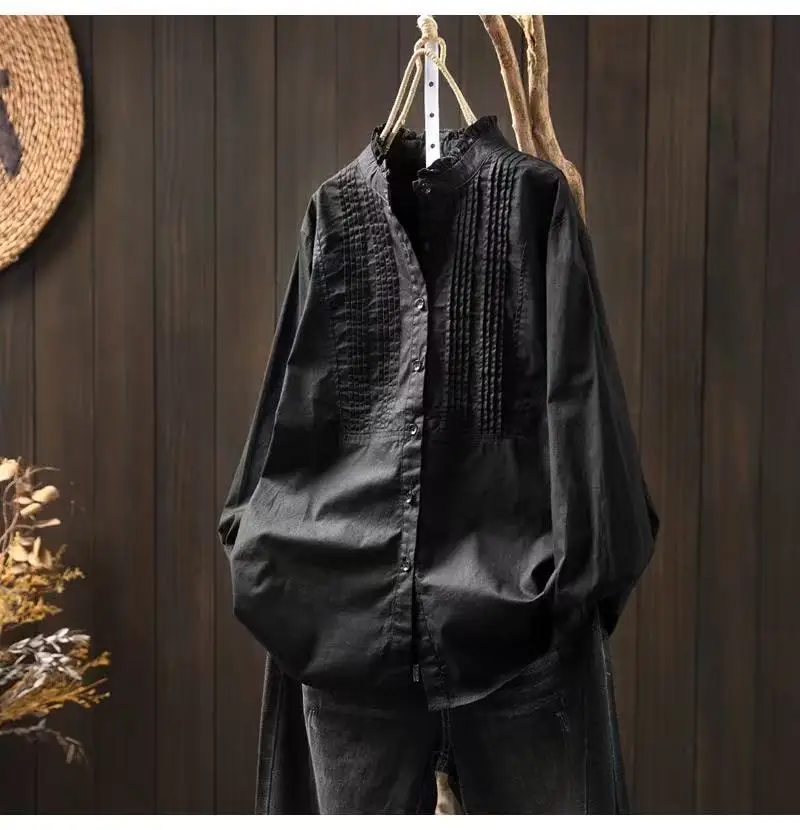 2025 Blusas Mujer De Moda Camicie eleganti da donna 100% cotone Camicetta a pieghe Camicia da donna Top lunghi Abbigliamento da donna