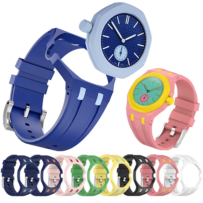 Correa de reloj de pulsera + estuche para reloj de bolsillo Swatch x AP Royal Pop, estuche de PC + correa de silicona 2 en 1, accesorios para correa de muñeca