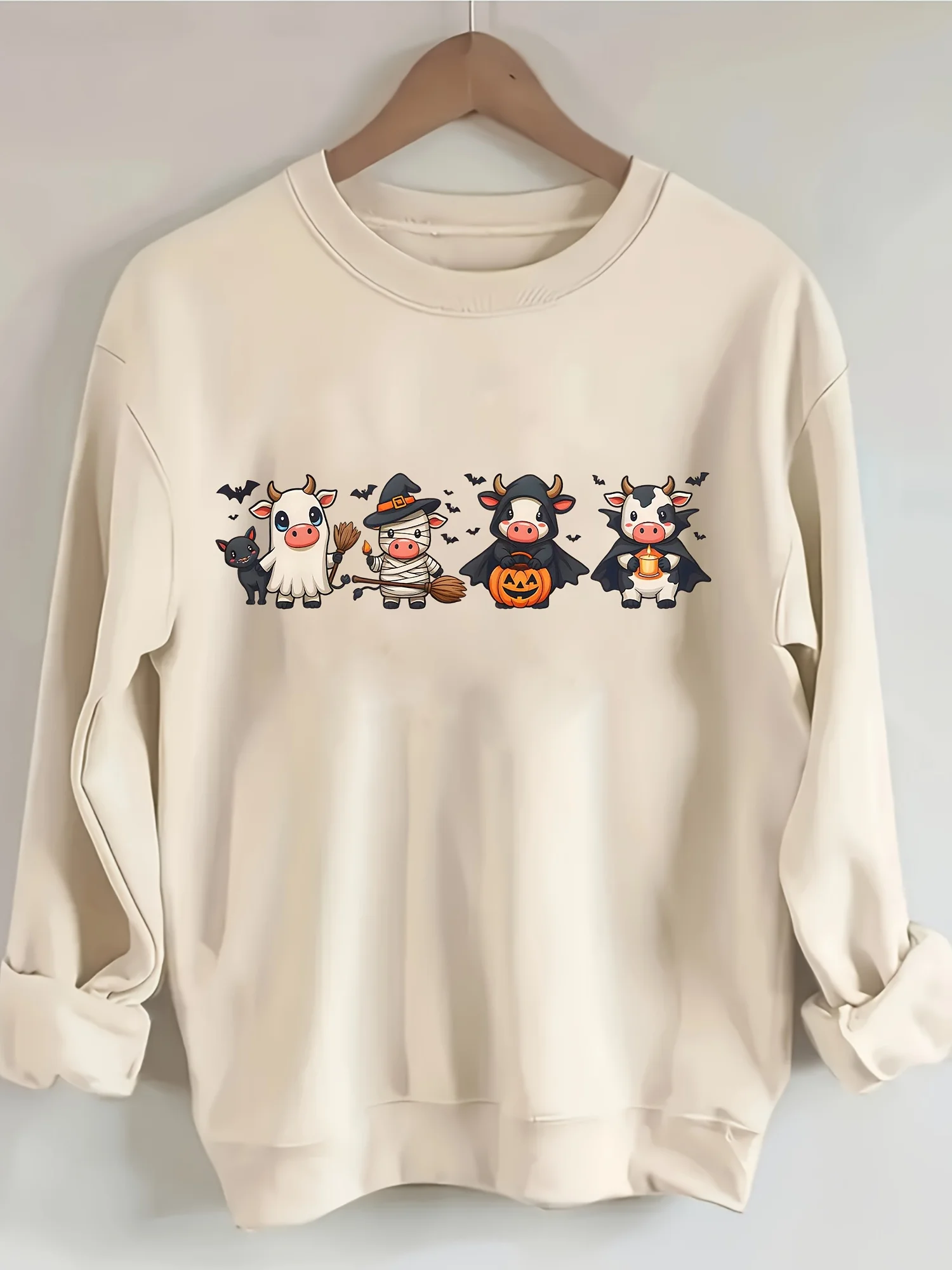 

Женская джинсовая толстовка с принтом на Хэллоуин, осенне-зимний женский топ с круглым вырезом, пуловер с длинными рукавами, повседневная одежда