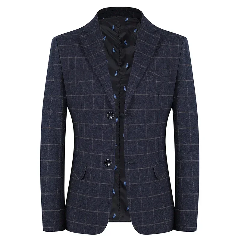 

2025 Men's Handsome All-Matching Suit for Middle-Aged Slim Fit Plaid Blazer Casual Spring Autumn Fashion Polyester Coat