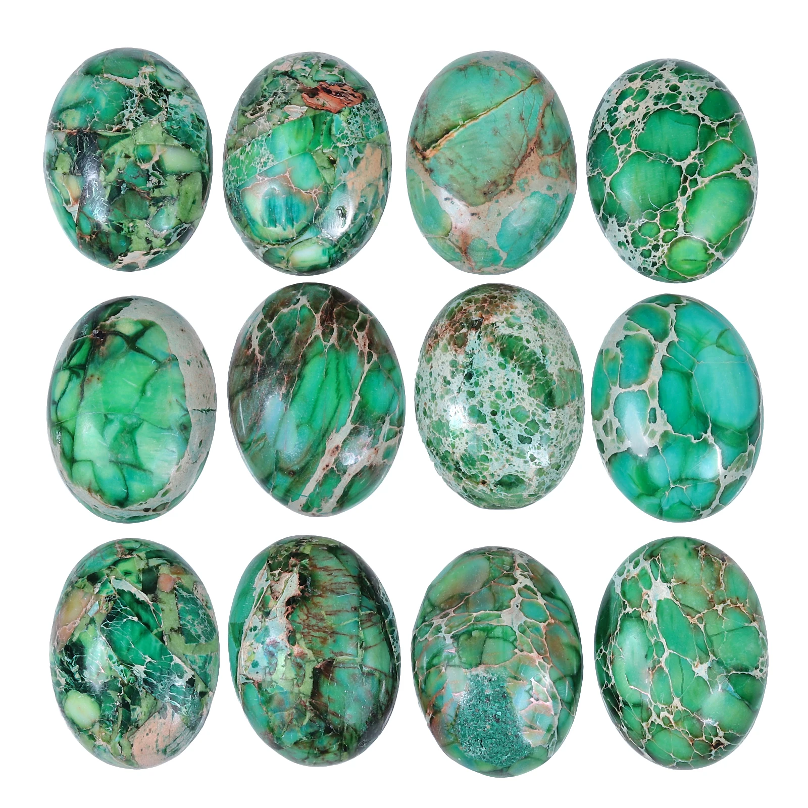 

TUMBEELLUWA 1Lot (5Pcs) 22x30mm Green Sea Sediment Jasper Oval CAB Cabochon Flatback Stone for Jewelry Making Accessories