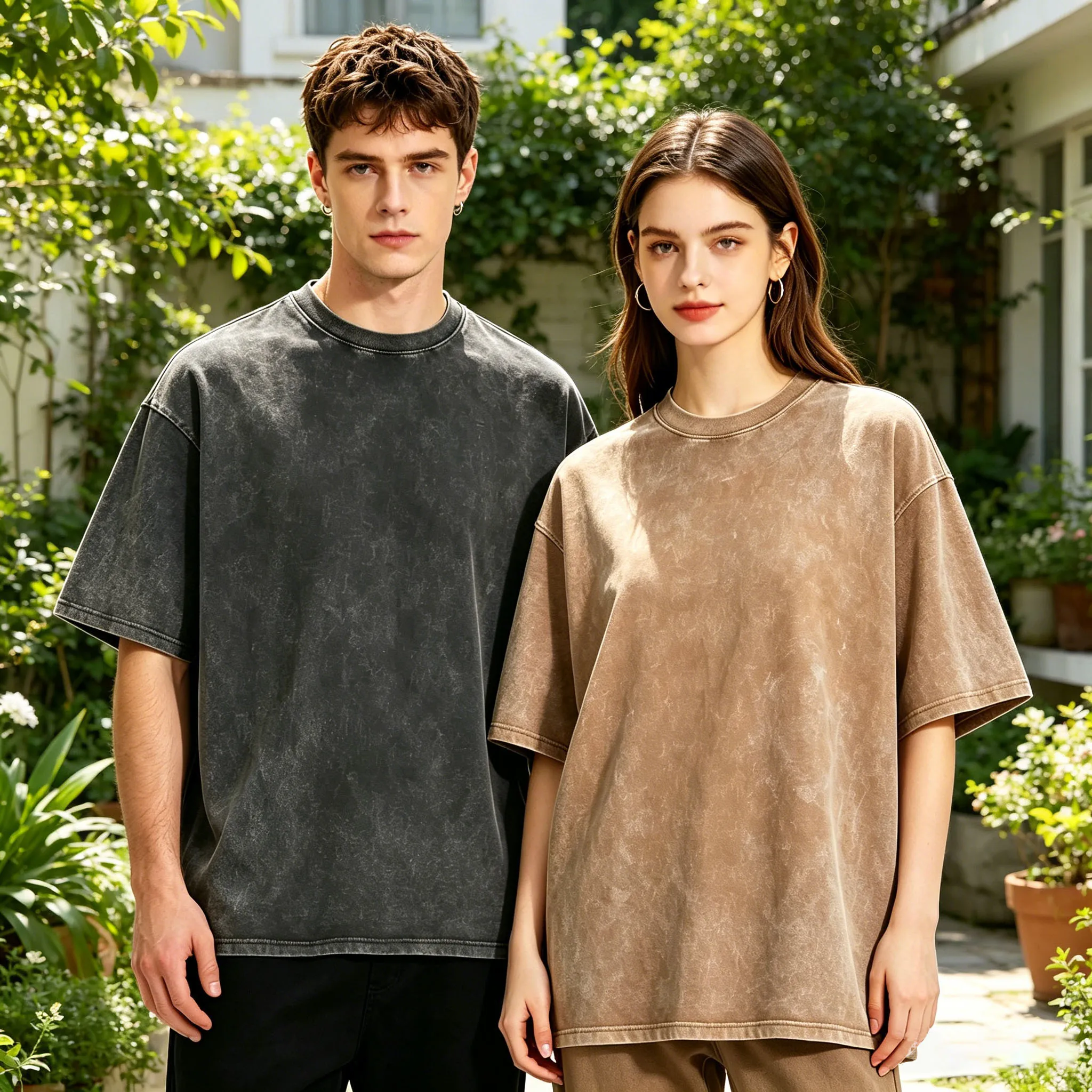 Quality Oversized Acid Washed T Shirt Men Vintage T-Shirts Streetwear Mineral Wash Tee Shirts Boy Woman Loose Luxury Brand Tops