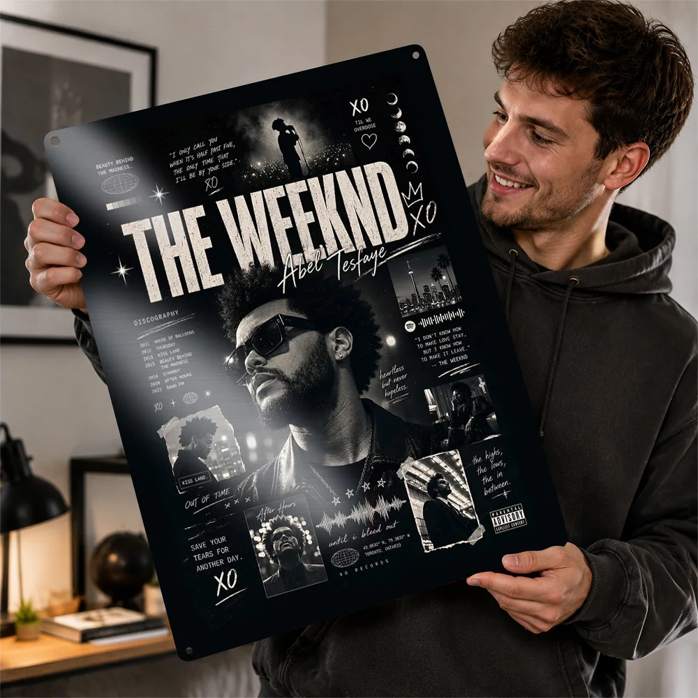 The Weeknd Artist Profile Printed Poster Personalized Aluminum Metal Sign Dynamic Alternative Rhythm Wall Art For Album Lovers