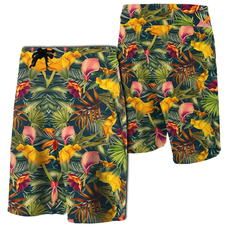 3D Print Hawaii Exotic Tropical Flowers In Pink Men Board Shorts Women Vacation Beach Short Pants Swim Trunks Floral Shorts