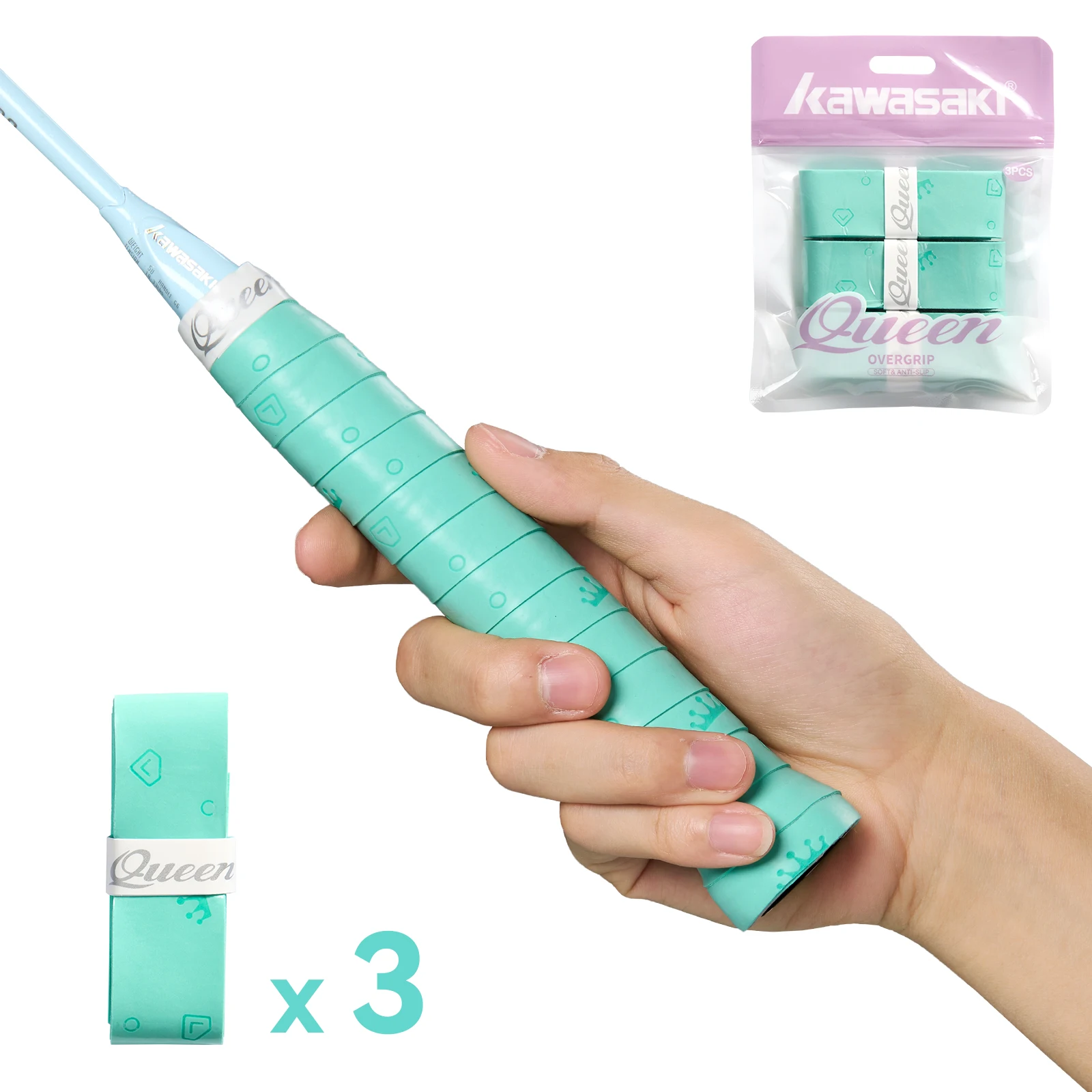 Kawasaki overgrips padel Comfortabele damestennisgrip Queen Q5 3 stks / zak Badminton Tennisaccessoires