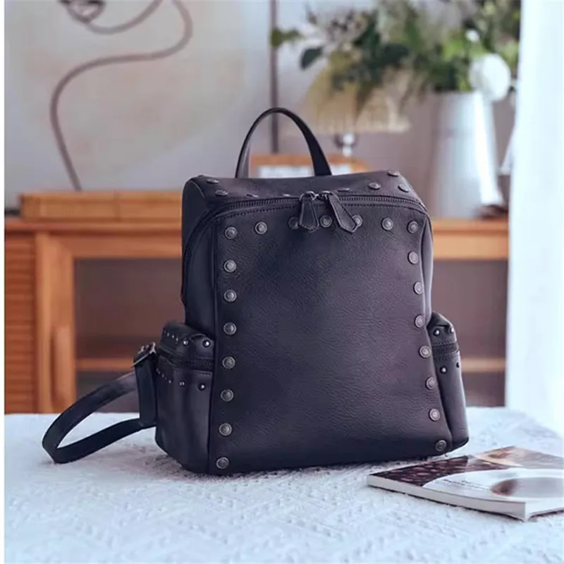 

Organizer designer vintage handmade genuine leather women's backpack fashion weekend daily luxury cow leather female bookbag