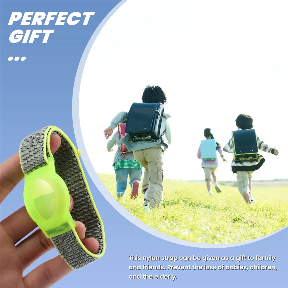 A66I Kid Wristband Compatible with Apple AirTag, Protective Case for Air Tag GPS Tracker Holder with Nylon Bracelet E