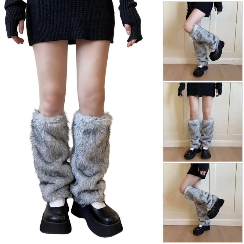 

E15F Multi Purpose Plush Leg Protectors Elastic Design Socks Cover Winter Warm Legwear For Women Indoor Outdoor