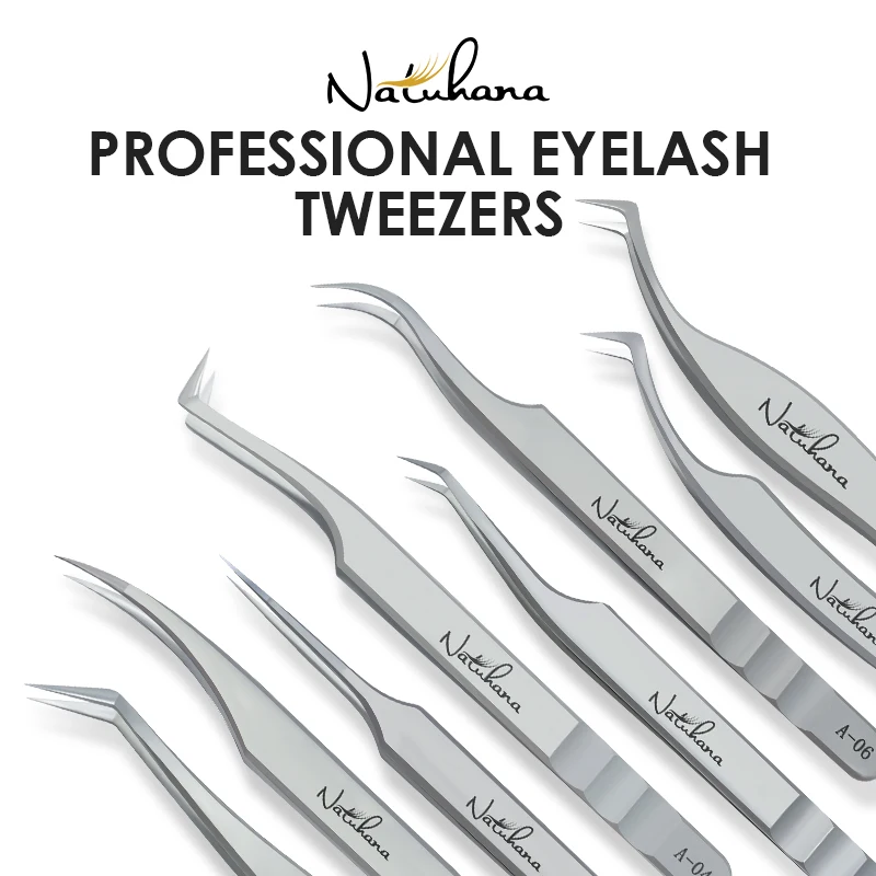 NATUHANA Eyelash Extension Tweezers Stainless Steel High Precision Stainless Steel Superhard Anti-Static Tweezers Makeup Tools