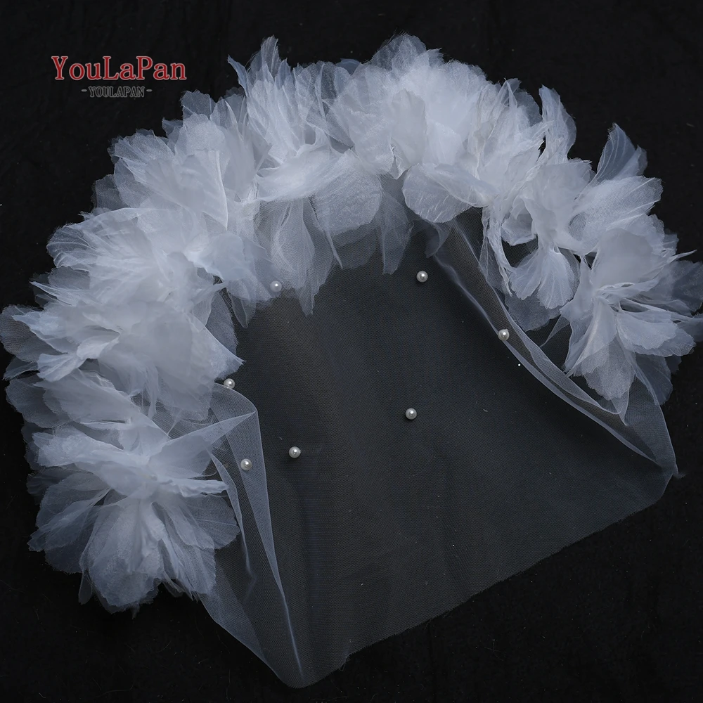 YouLaPan Elegant Hair Flower Veil White 3d Flower Short Bridal Veil Floral Veil Wedding Cosas Para Boda 2024 VA21