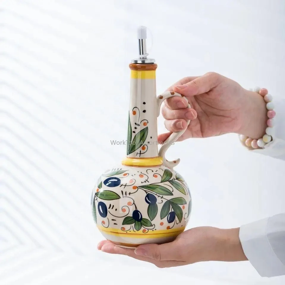 Underglaze Color Ceramic Oil Vinegar Bottle Eco-friendly Kitchen Seasoning Olive Oil Dispenser Cruet