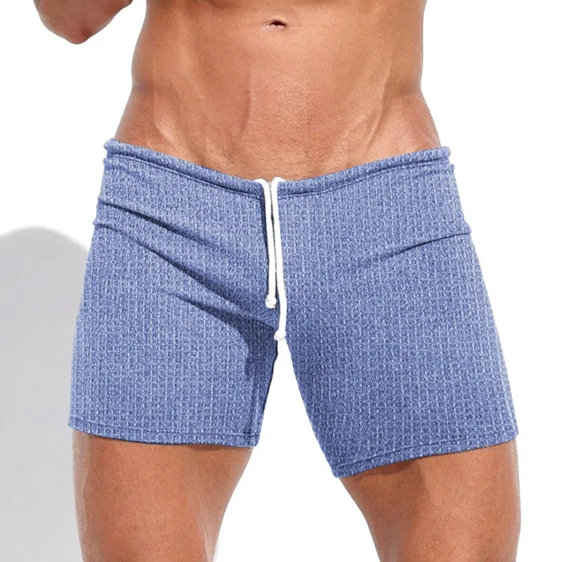 Summer Waffle Solid Color Tight Sports Shorts for Men