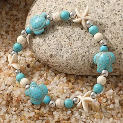 Bohemian Imitation Shell Beads Bracelet For Women Sea Star Turtle Woven Rope Bracelet Handmade Friendship Beach Holiday  Jewelry