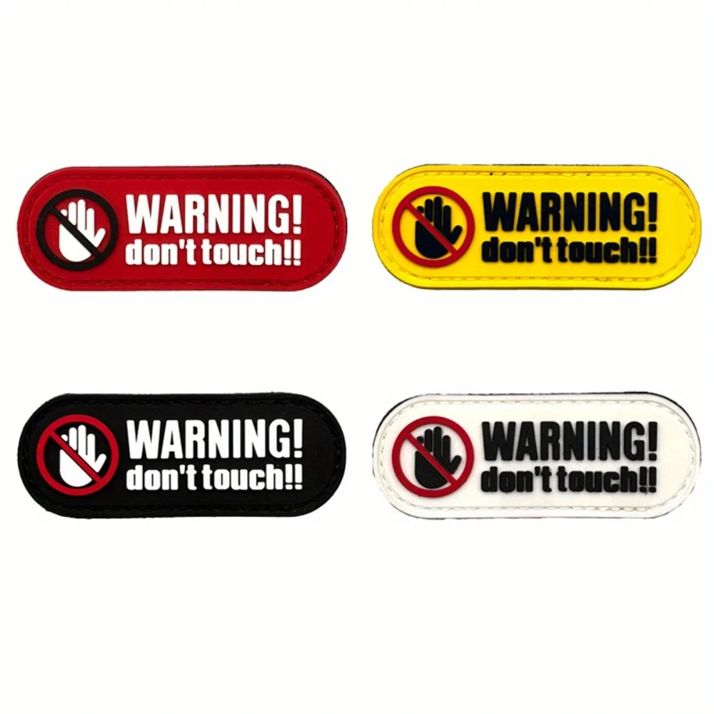 1pc WARNING Tactical PVC Patch  Badge Don't Touch Hook&Loop Patches Backpack Accessories