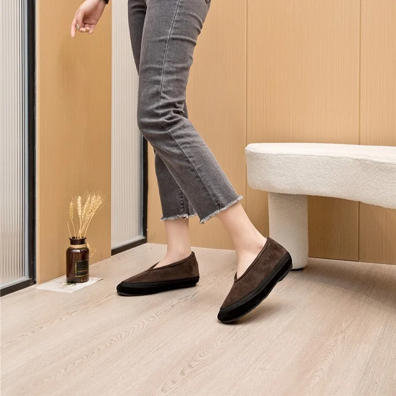 AIYUQI Winter Flache Schuhe Frauen 2025, Neue Pelz Futter Warme Frauen Schnee Schuhe Aus Echtem Leder Komfortable Weibliche Winter Ballett Schuhe – Detail 17