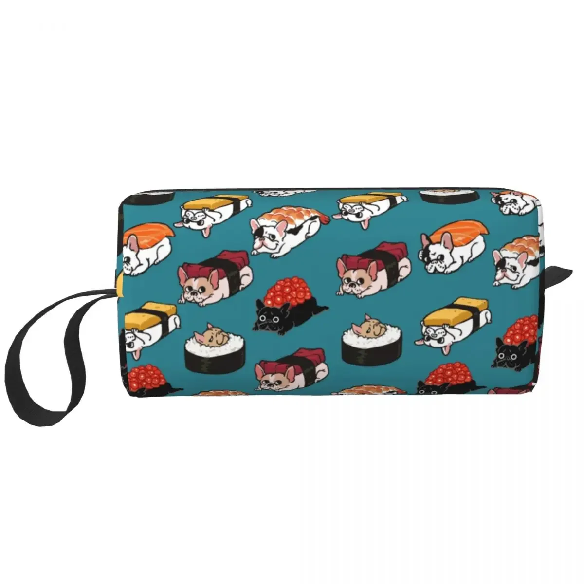 Bolsa de cosméticos Sushi Frenchie para mujer, estuche de maquillaje de Bulldog Francés de gran capacidad, bolsas de aseo de almacenamiento de belleza, moda