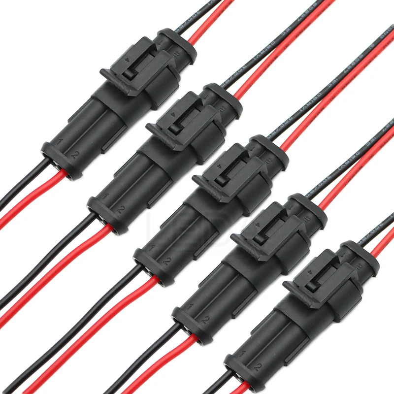 10Pcs/5 Sets Waterproof Automotive Male Female Electrical Connectors Plug 2-Pin Way With Wire For Car Motorcycle Scooter Marine