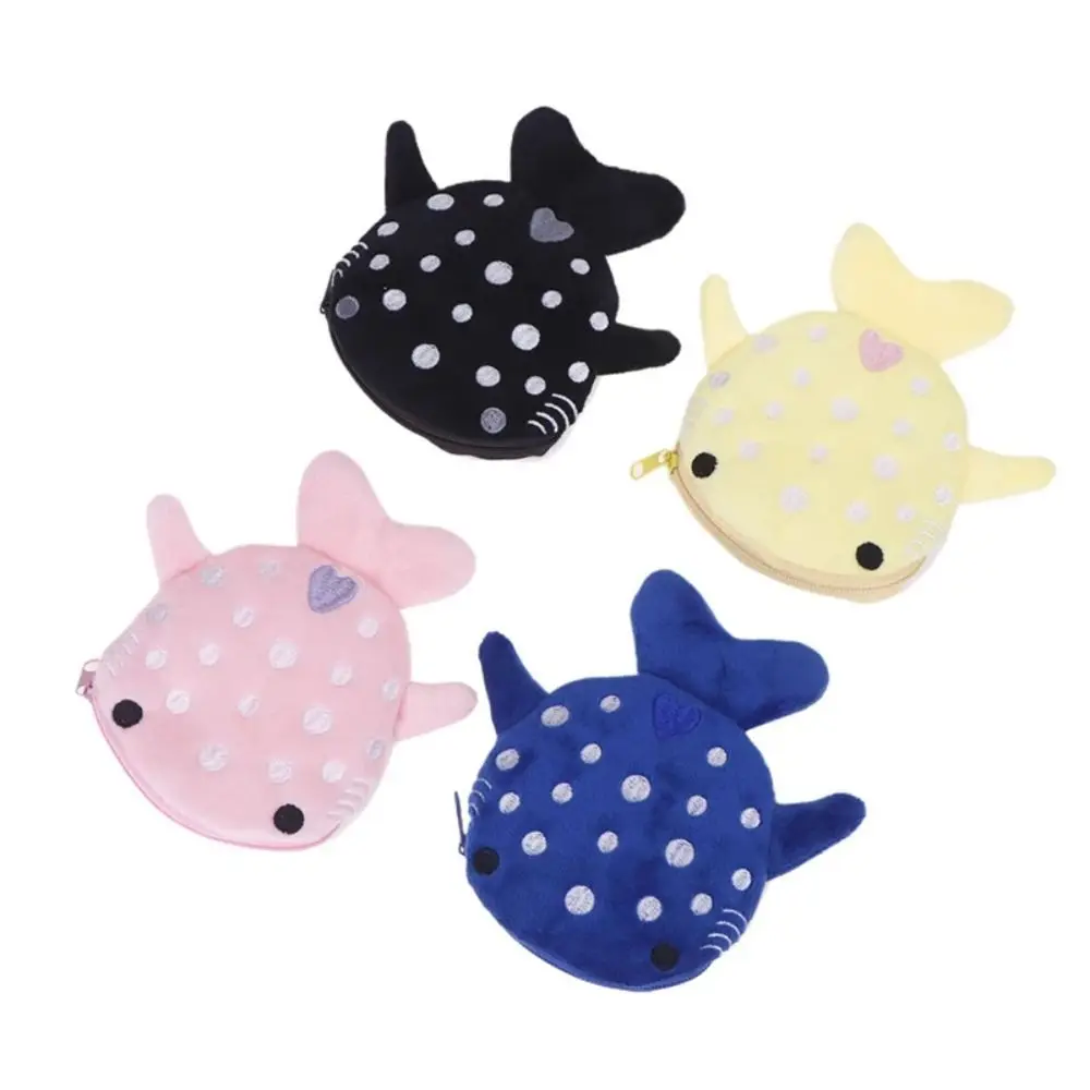 Cartoon Shark Whale Shark Coin Purse Bag Pendant Animal Shark Plush Wallet Fashion Portable Plush Coin Bag Earphone