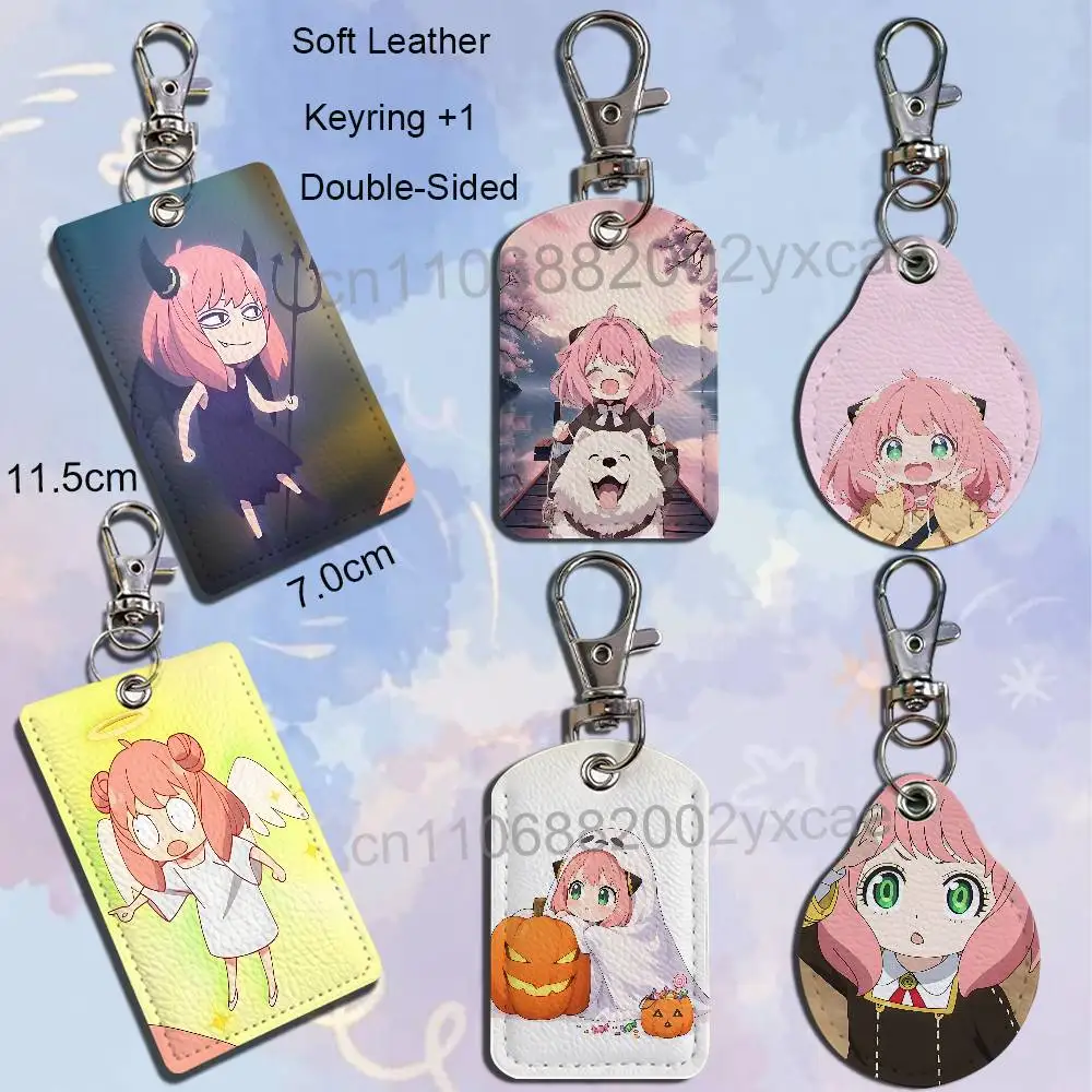 Pink hair green eyes Anya Spy Family Cartoon Movie Singer Anime Leather Card Holder Can Store Access Control ID Card Subway case