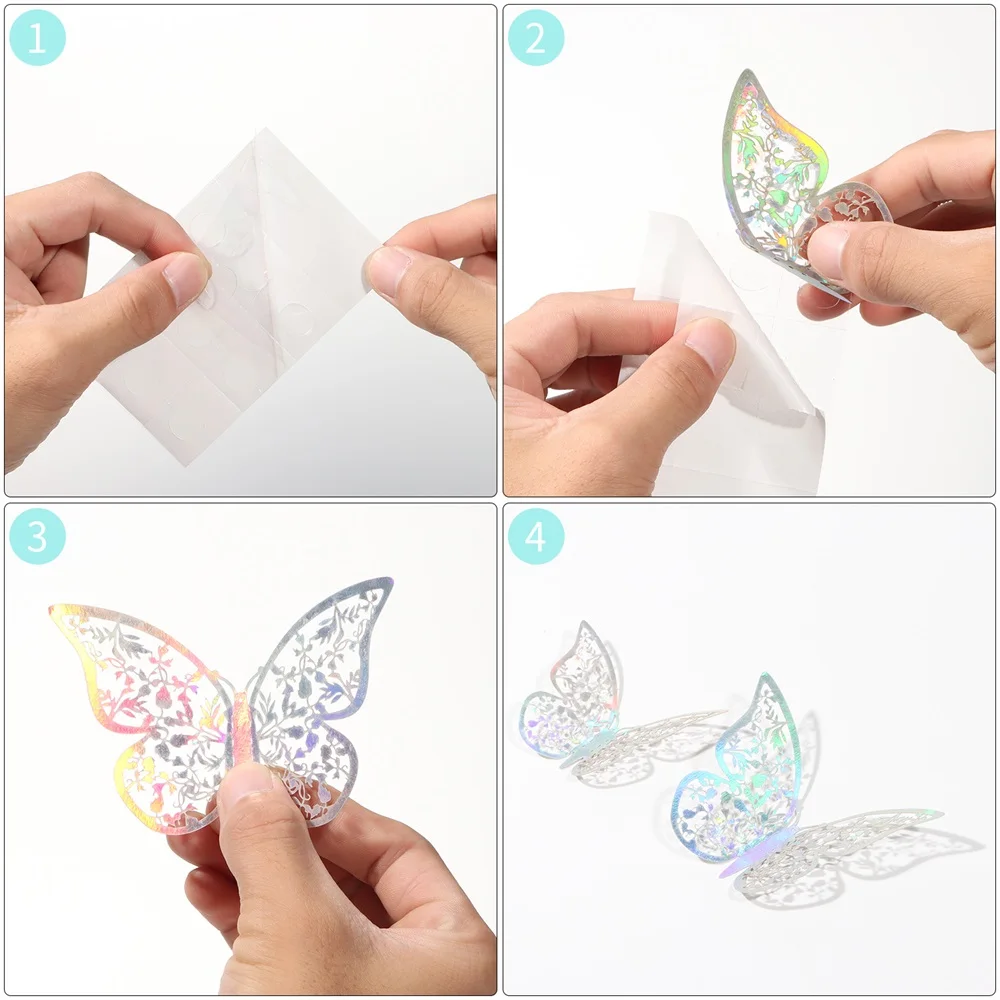 12PCS/Pack DIY Home Decor Wedding Favor Wall Art Hollow Butterflies Decals Mirage Color 3D Fantacy Butterfly Stickers