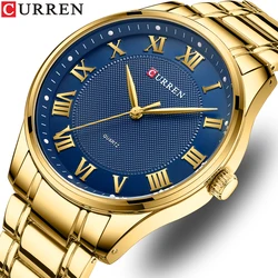 2022 CURREN Men Watch Stainless Steel Band Luxury Quartz Wristwatches for Male Creative Design Golden Clock with Luminous