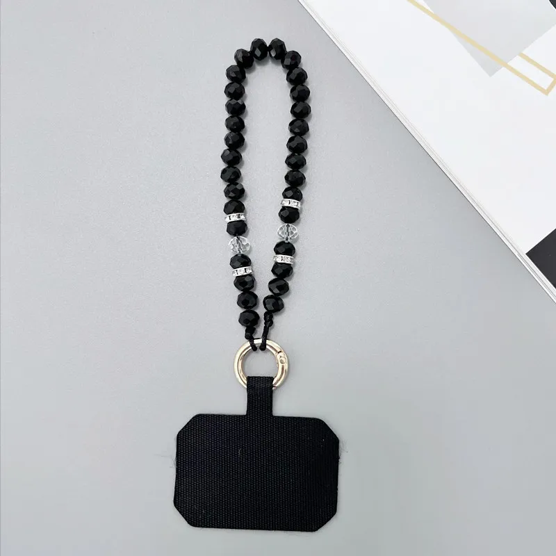 Crystal Diamond Colored Bead Phone Lanyard with Clip