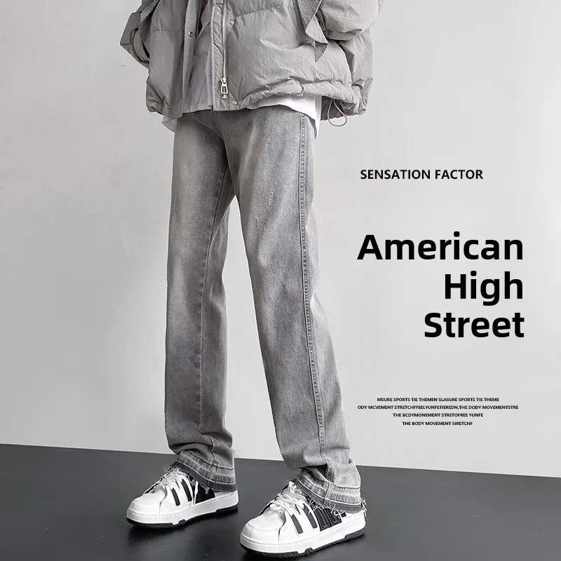 

Мужские джинсы Waed ey American High Street Hiphop: винтажные, прямые, слегка расклешенные, на весну, осень и зиму