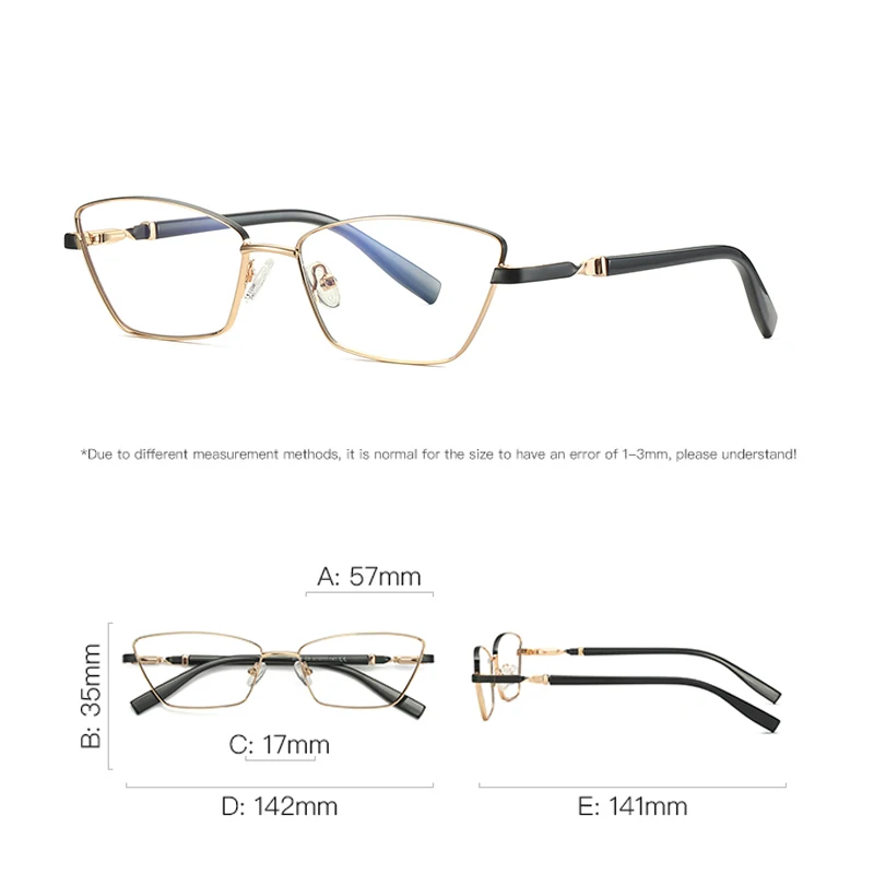 VCKA Anti Blue Light Small Square Myopia Glasses Frame Alloy Women Optics Prescription Discoloration Fashion Eyewear -0.50 TO-10