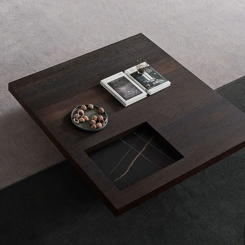 Minimalist coffee table, small apartment simple living room, creative square smoked veneer