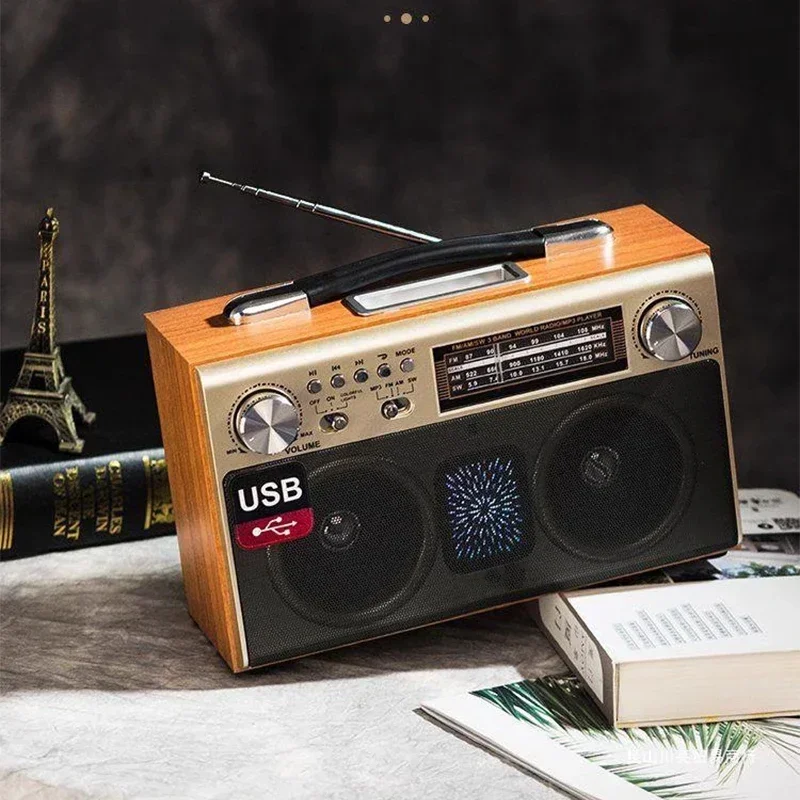 1PC Retro Desktop Full-band Radio Elderly Nostalgic Semiconductor Home Bluetooth Wooden Player All-in-one Radio