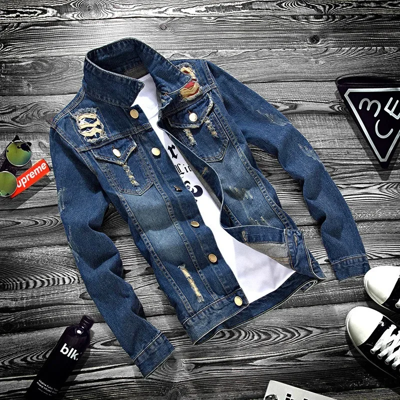 2025 Luxury Mens Denim Jackets Fashion Hole Jeans Jacket Mens Cotton Outwear Jackets Coat Long Sleeve Male Clothing  Streetwear