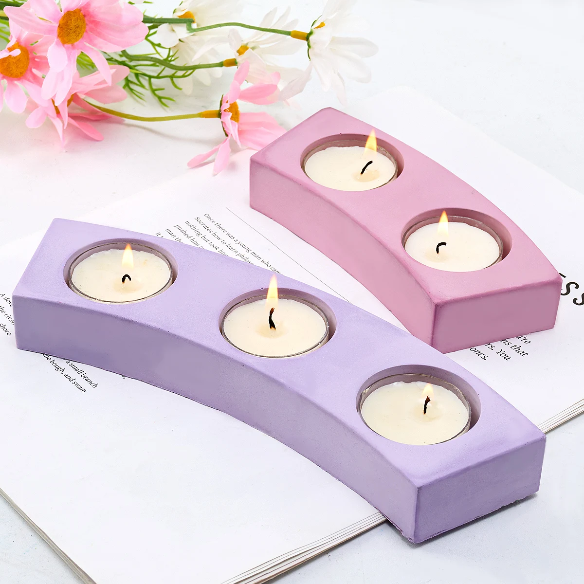 Three Hole Candle Holder Silicone Mold DIY Arc Shape Candlestick Ornament Making Plaster Resin Crafts Casting Molds Home Decor