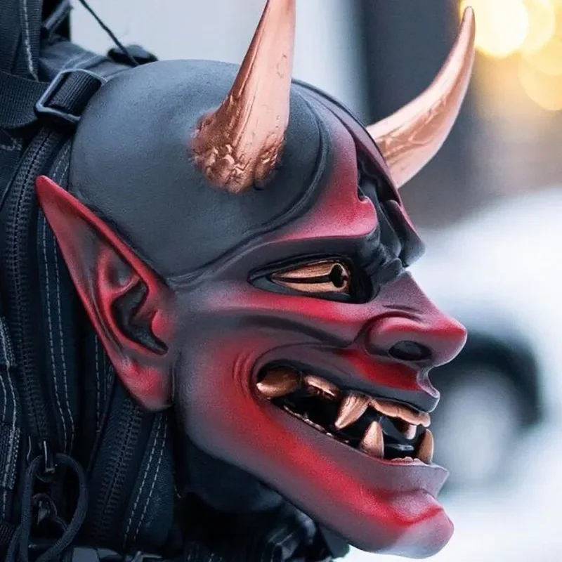 Máscara de demonio de látex Hannya, Cosplay de la leyenda del Horror de Japón, diablo aterrador, Prajna, mordedura, Samura, juego de rol, utilería para fiesta de disfraces de Halloween