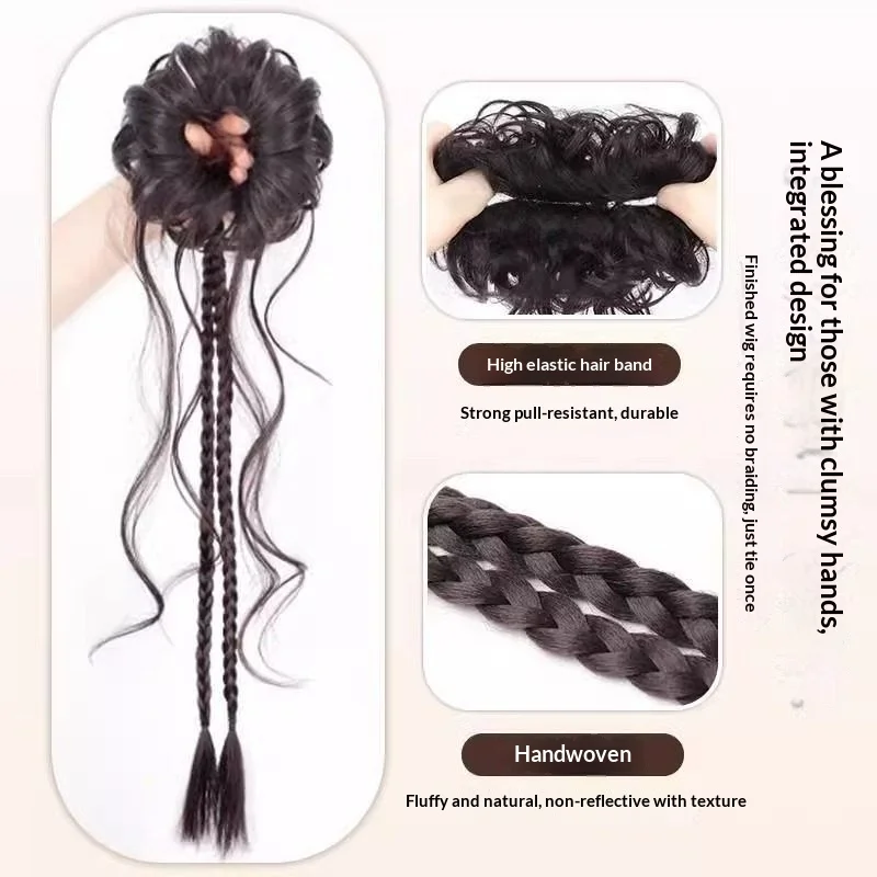 Synthetic Dragon Whisker Bun with Dual Mini Braids - close-up view