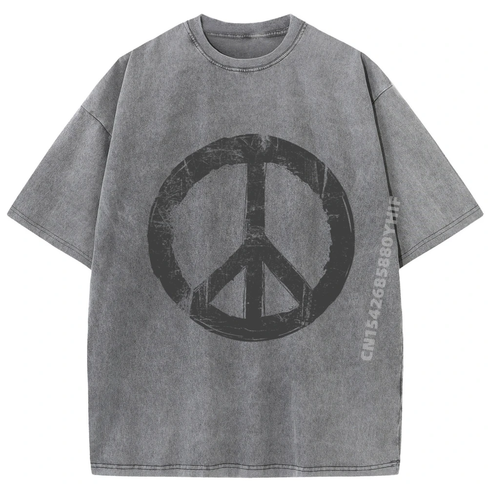 

Normal Retro Vintage Design Peace Sign Short Sleeve Summer Tops & Tees Mens Cute Printed Premium Cotton Washed Tee-Shirt