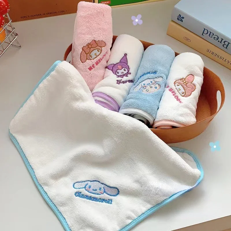 Sanrio 5Pcs Kawaii Children Plush Towel Kuromi My Melody Soft Stuffed Plushies Cartoon Quick Drying Face Wash Towels Toys Girls