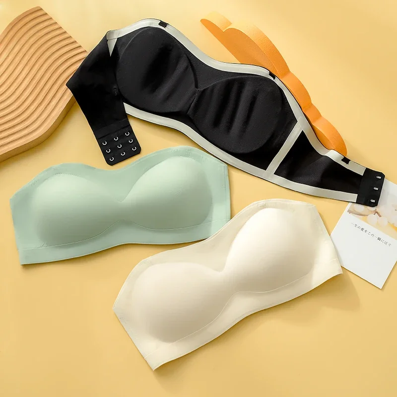 

2022 Summer New Negative Ion Strapless Sexy Seamless Underwear Thin Section Gather Top Support Non-slip Women Bra Pure Color