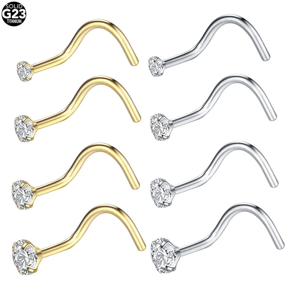 1/5pcs Implant Grade Titanium Prong Zircon Nose Stud Piercing 20G &18G Nose Screw Rings gold Color Stud Earring Piercing Jewelry