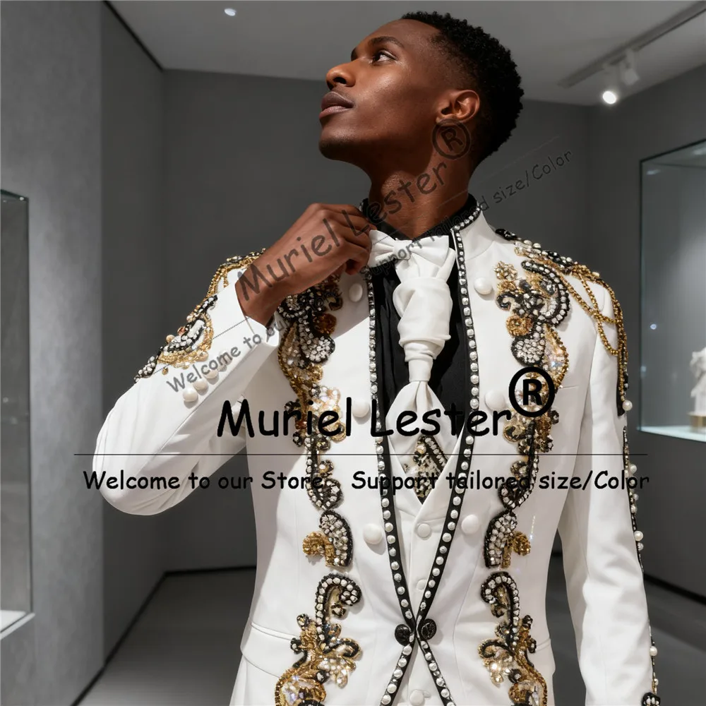 Trajes exclusivos con cuentas de perlas para hombre, Blazers italianos de diseño para novio, traje personalizado de 3 piezas, esmoquin de negocios para hombre