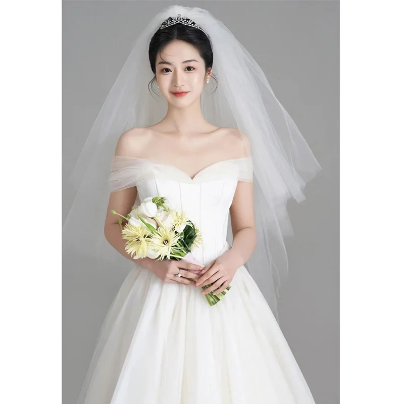 

White Tube Top Simple Satin Wedding Dress 2025 New Retro Princess Fluffy Party Dresses Formal Women Elegant Evening Dresses