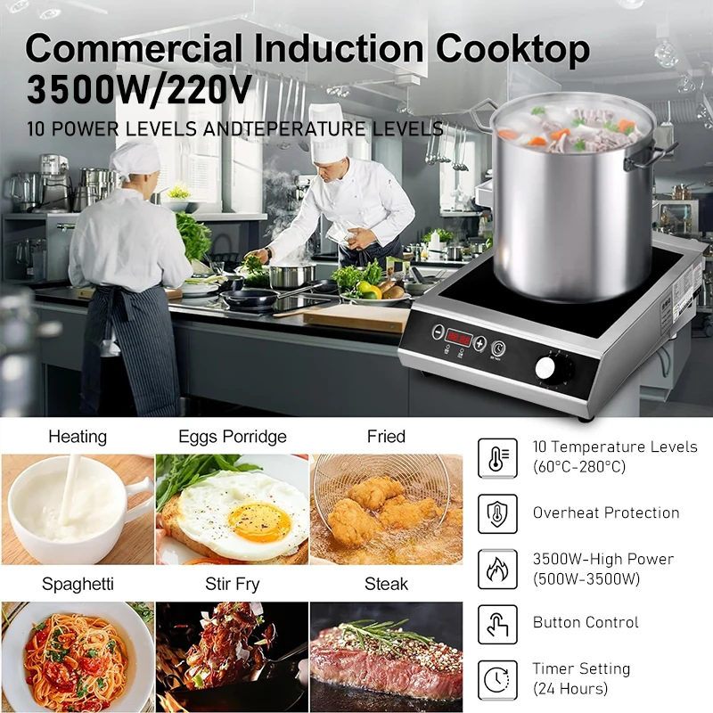High Power 3500W Commercial Electric Induction Cooker Concave Flat Ceramic Cooktop Stainless Steel Kitchen Stove