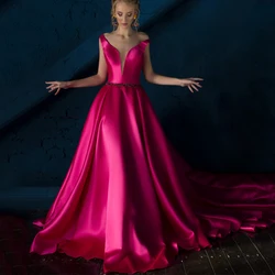 Deep V Neck Sleeveless Rose Satin Ball Gown Diamond and Beaded Belt A-Line Floor Length Elegant Feminine Banquet Party Dress