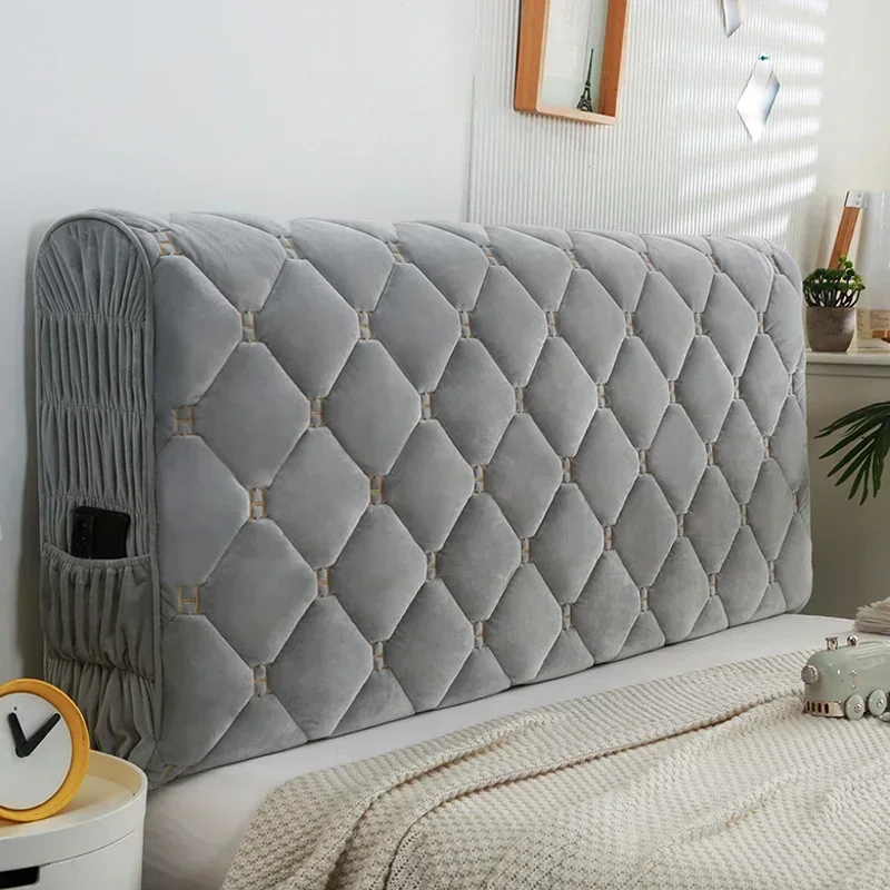 Thicken Luxury Velvet Quilted Headboard Cover Solid Color High Grade All-inclusive Bedside Cover Soft Plush Bed Head Cover