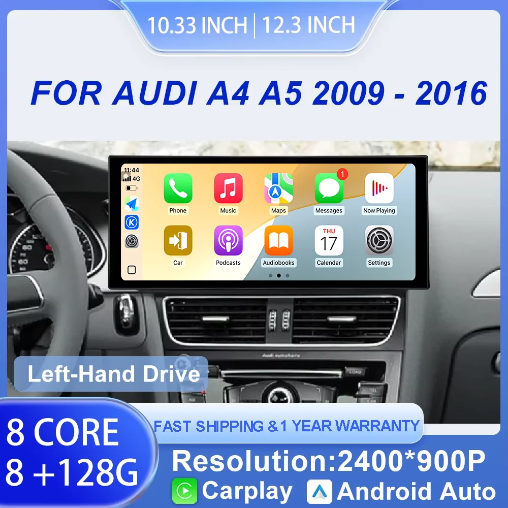 for Audi A4 B8 A5 2009 - 2016 Ultra-thin Screen Android 16 Wireless Carplay Car Radio Multimedia Player GPS Navi DSP Stereo WiFi