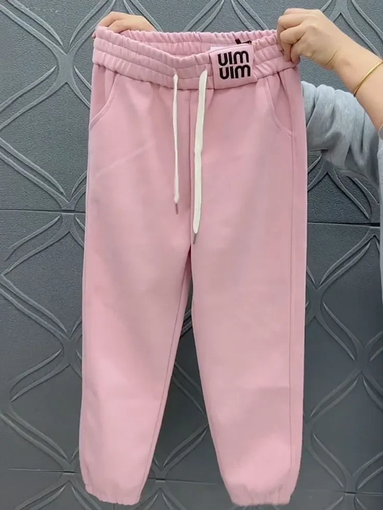 Pants Summer Women 2024 Korean Vintage Wide Leg Letter Elastic High Waist Sweat Pants Streetwear Sweatpants