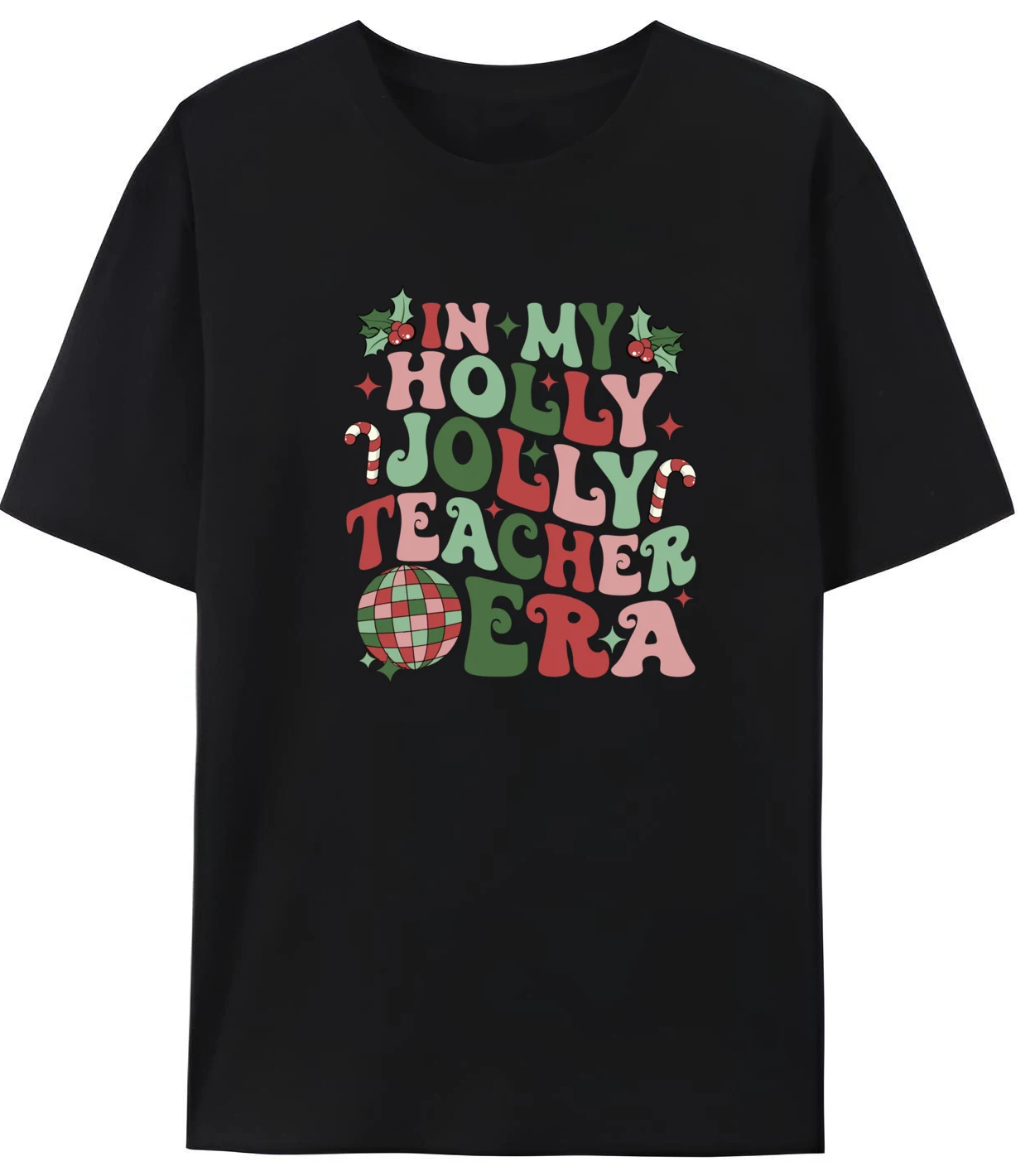 

In My Holly Xmas Happy Teacher Era Teacher Vibes Christmas Luxury Designer Graphic Tees Men's Soft Clothes