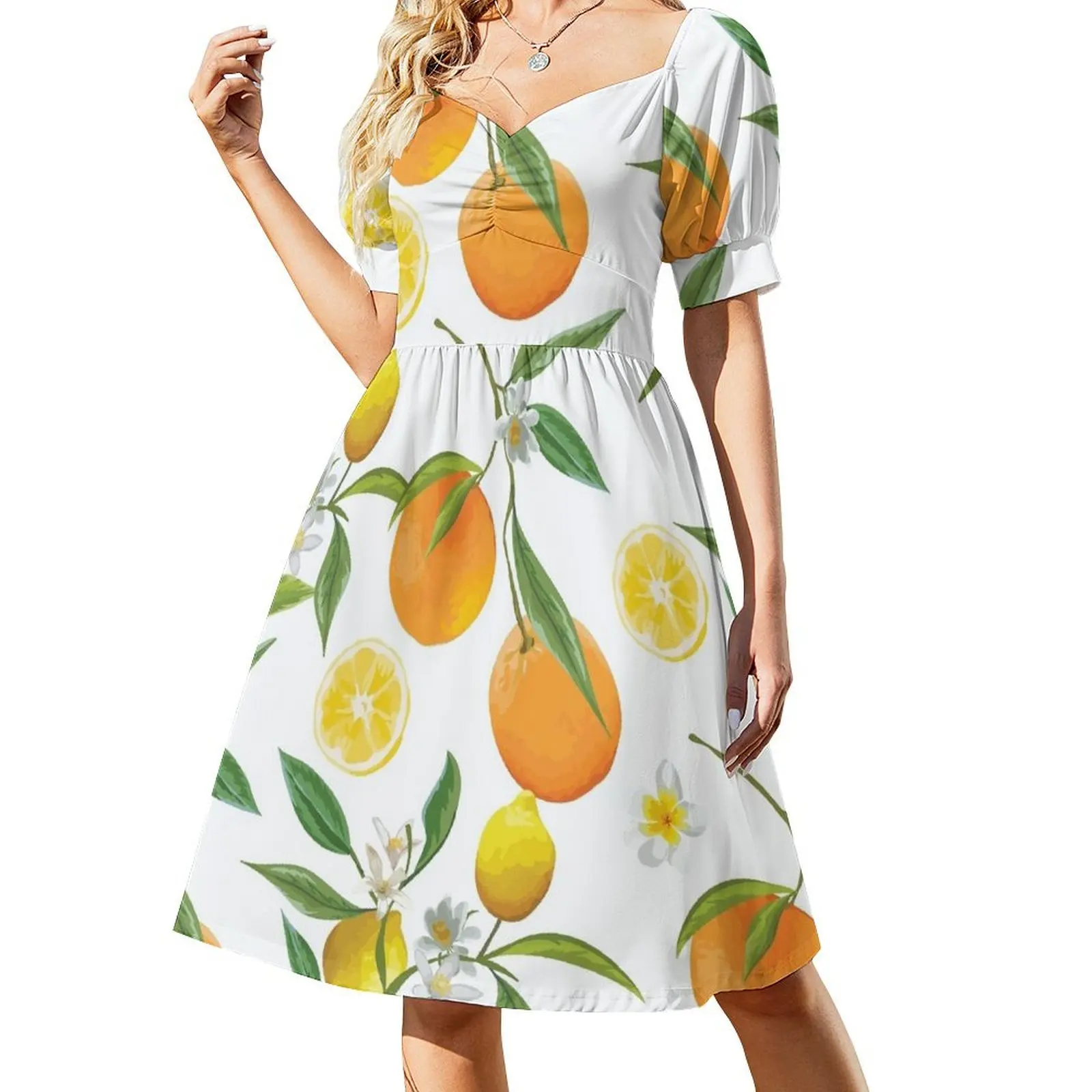 

Lemons and oranges Short Sleeved Dress evening dresses women party dress women elegant luxury Dress