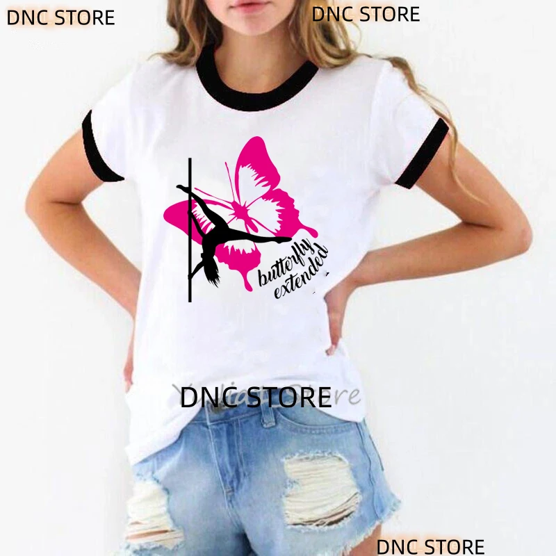 Women'S Pole Dancer Tshirt Pole Dance Butterfly Pattern T-Shirt Fashion Trend Dance Enthusiast Tshirt Summer 00s Girl Tshirt Tee