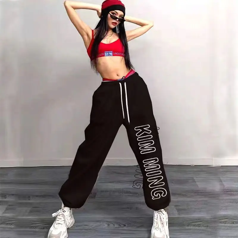 New American Trendy Sweatpants Women Fashion Letter Print Long Trousers 2024 Spring Summer Street Vintage Pants for Women