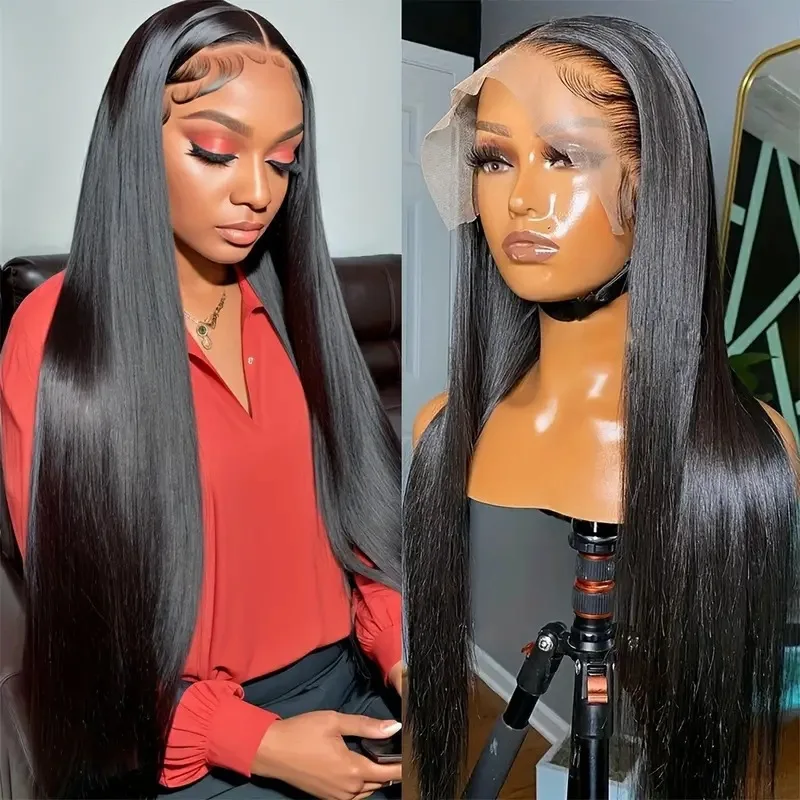 13x4 高精細レースフロント人工毛は、女性の日常パーティー、ハロウィーンのコスプレウィッグ、ブラックロングストレートヘアに適しています。